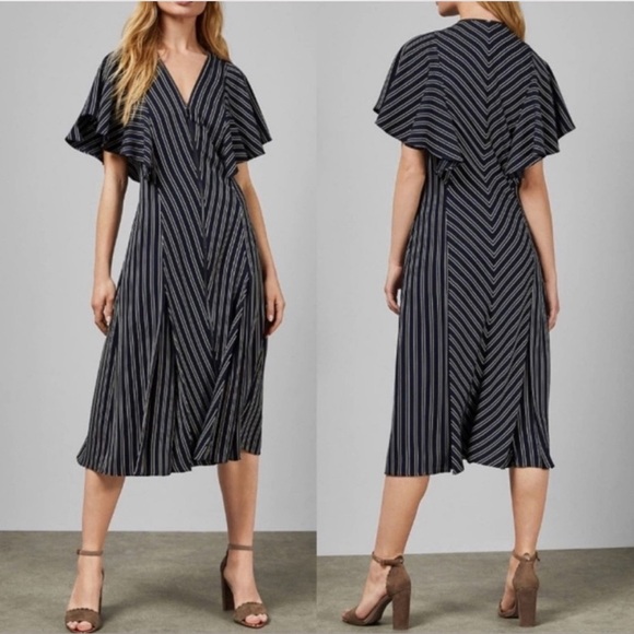 NWT Ted Baker Flissie Striped Midi Dress In Navy & White Women’s Size 1 (US 0-2) - Picture 1 of 9